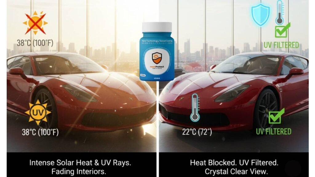 cas showroom window glass material coating services heat protect uae